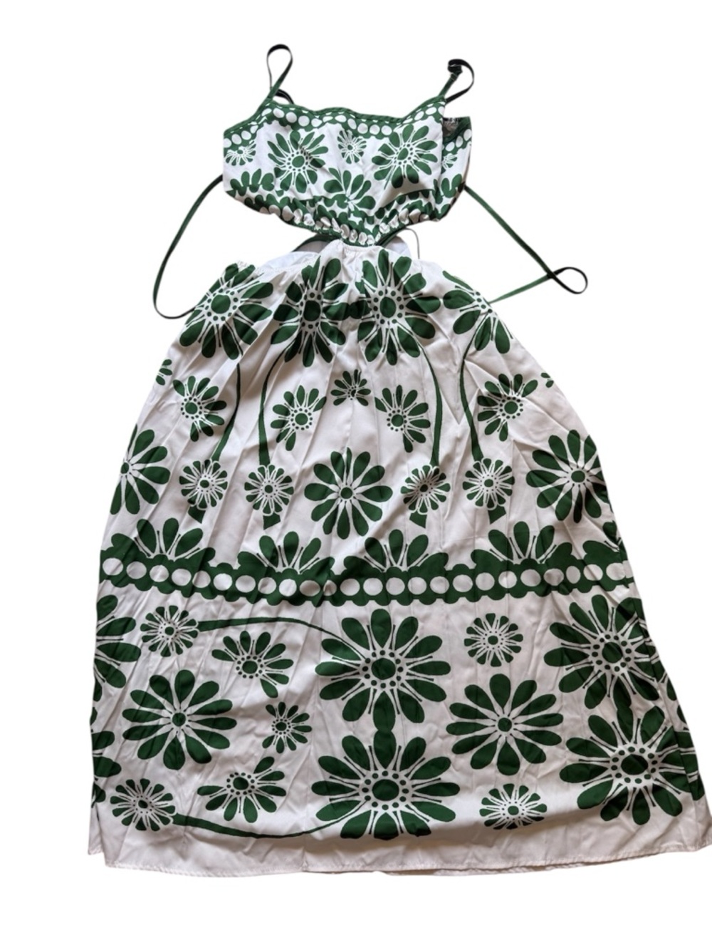 SHEIN White Maxi Dress with Green Floral Print